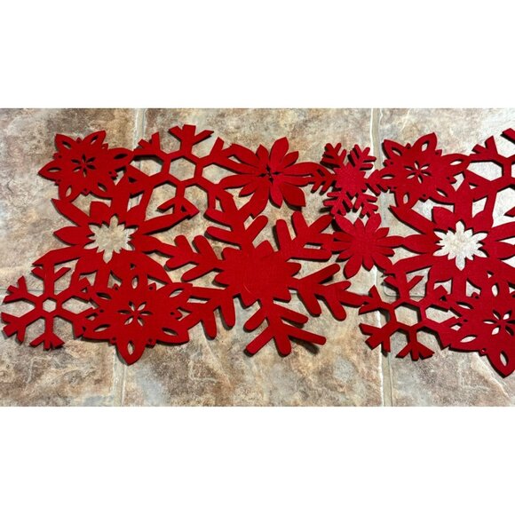 Red Felt Christmas Snowflake Table Runner 56" x 13" - Picture 3 of 6